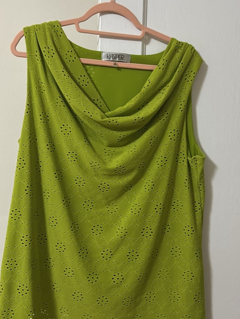 Kasper Lime Green Cowl Neck Eyelet Sleeveless Top 1X